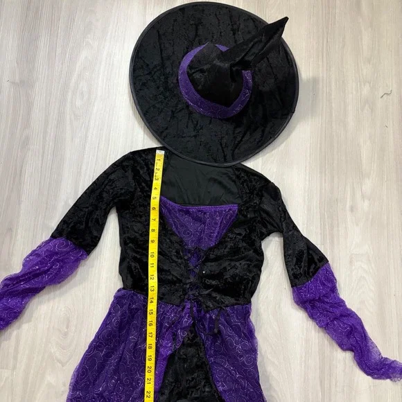 Potion Witch Girls Costume Halloween Black Purple Kids Junior Size Small Hat - Picture 3 of 10